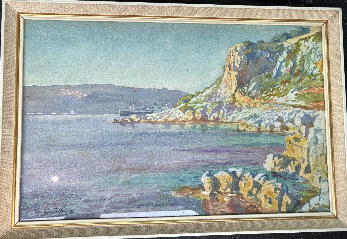"SORTIE de la RADE" C.GAUTHIER ....VILLEFRANCHE (?) vers 1950-photo-3