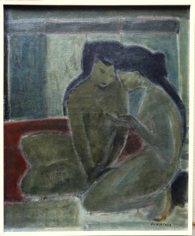 "DEUX AMIES NUES" par Daniel SCHINTONE vers 1960/70