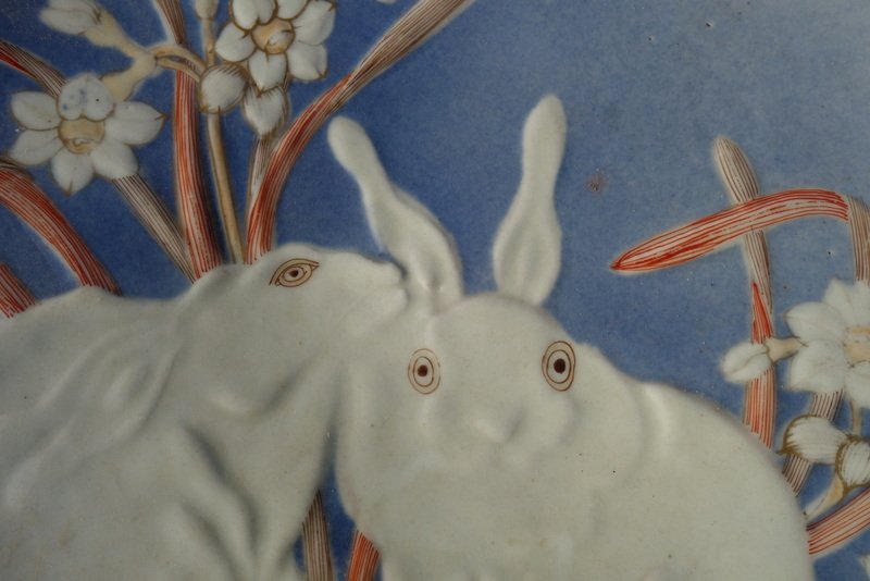 "japanese Rabbits" Large Porcelain Dish ... Japan, 19th Century-photo-3
