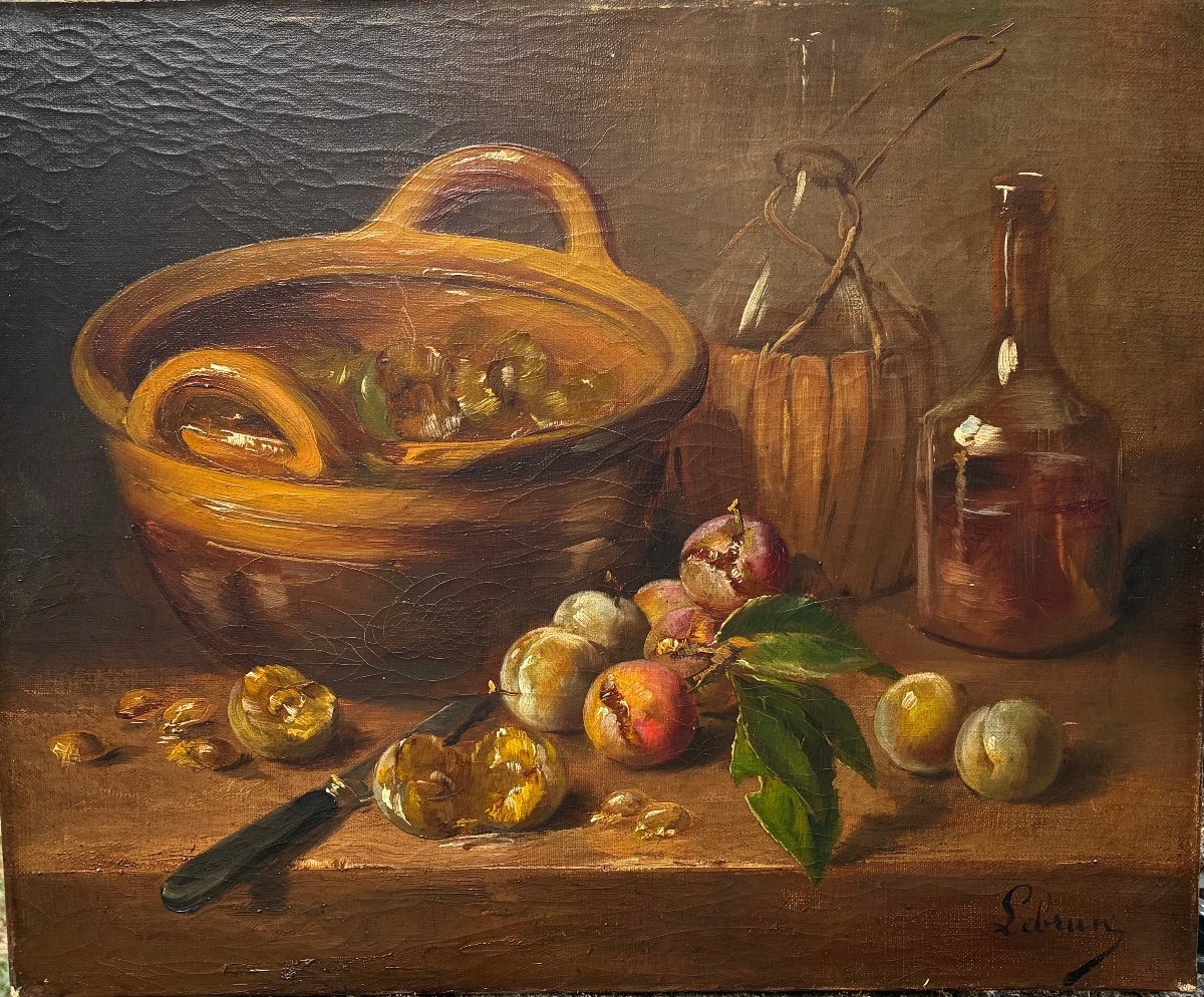 "NATURE MORTE aux PRUNES " par LEBRUN vers 1890/1900