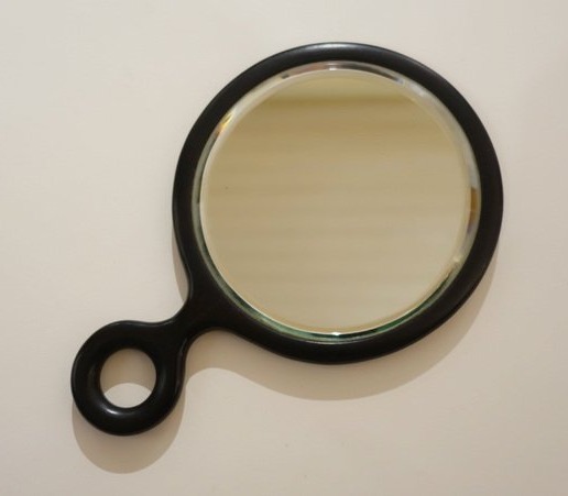 "hand-held Mirror" In Solid Ebony .....art Deco 