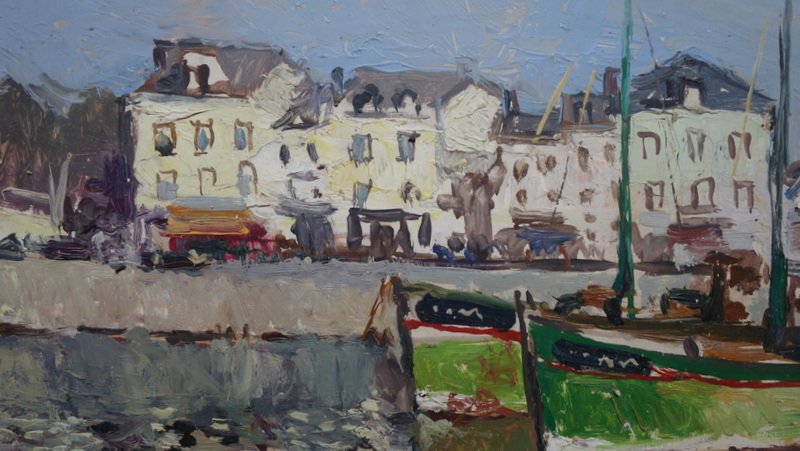 "port Of Le Croisic" By Marcel Bertoin ... Brittany, Circa 1960-photo-3