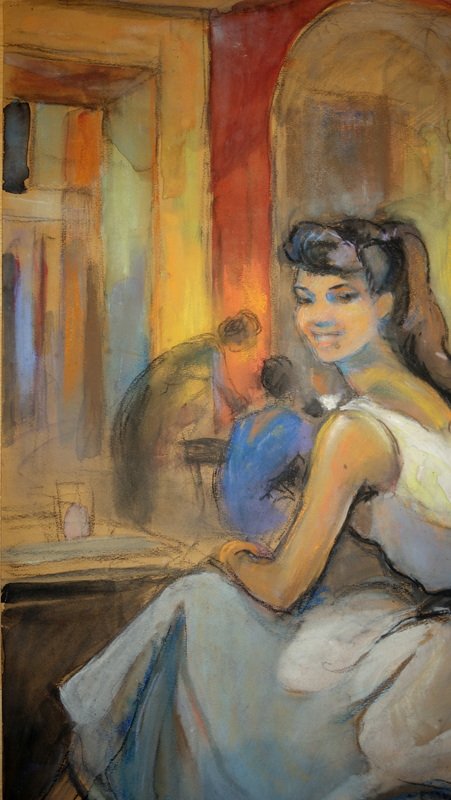 "young Woman At The Bar" By Aymeric De Panat, Circa 1960-photo-3