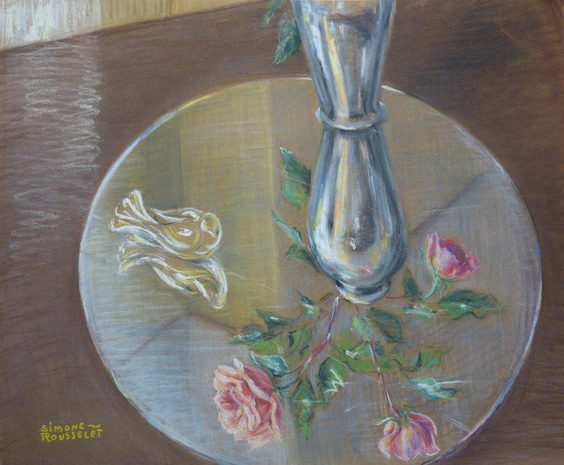 "Bouquet de Roses au Miroir" par Simone ROUSSELET...1950