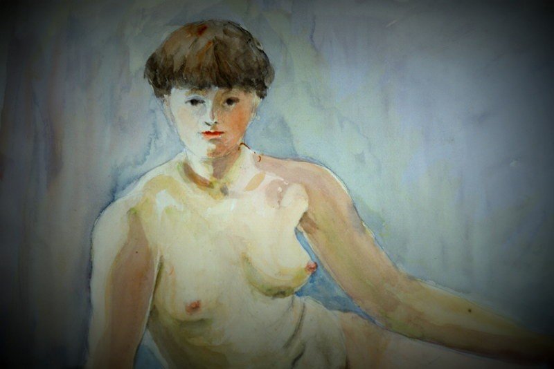 "Femme Nue" Aquarelle de Simone ROUSSELET vers 1960-photo-2