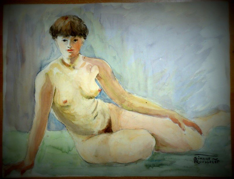 "Femme Nue" Aquarelle de Simone ROUSSELET vers 1960