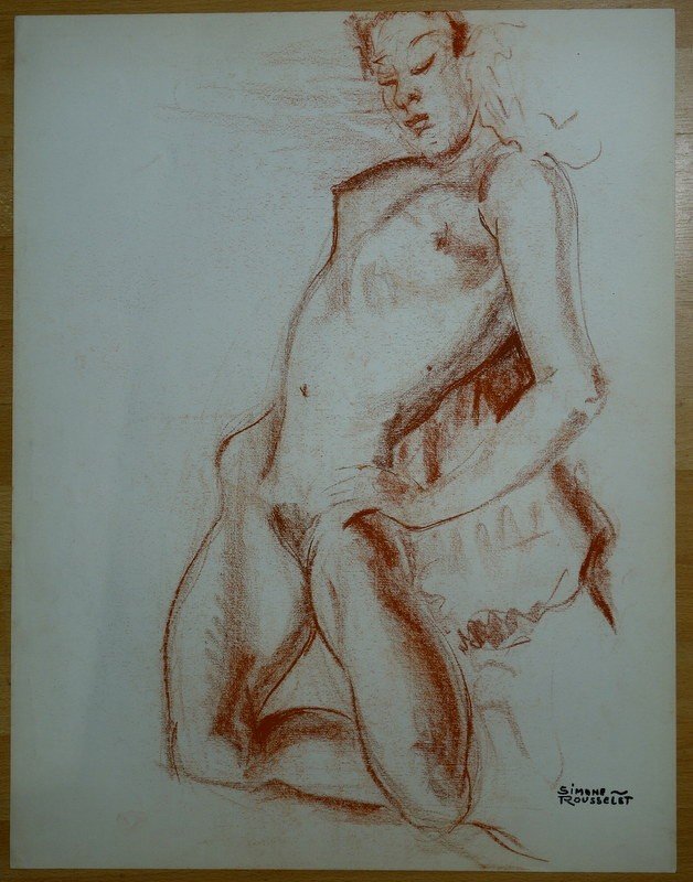 Femme Nue Agenouillée" par Simone Rousselet vers 1960/70