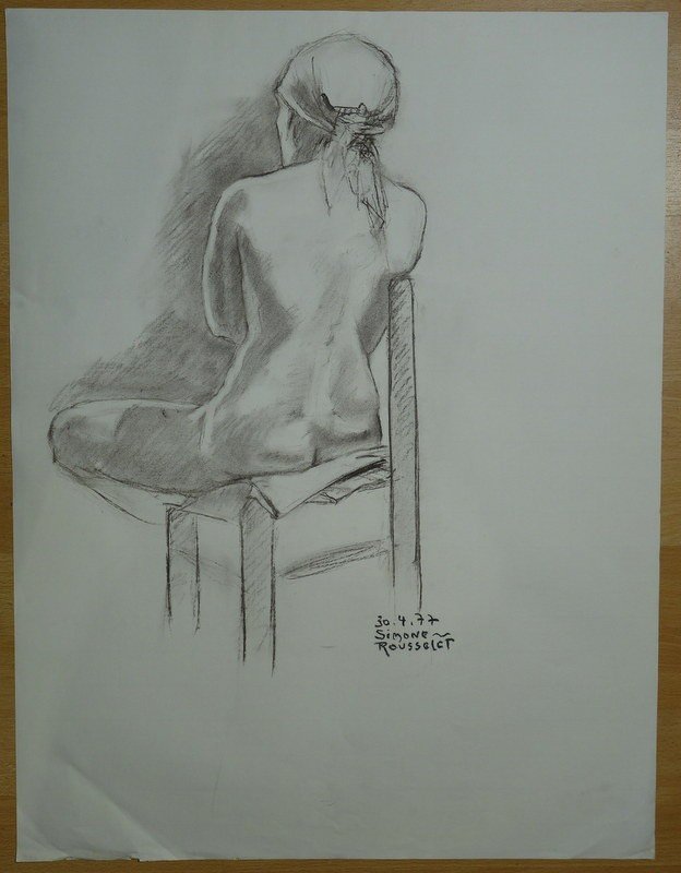 "nude, Assise De Dos" By Simone Rousselet ... 1977-photo-2