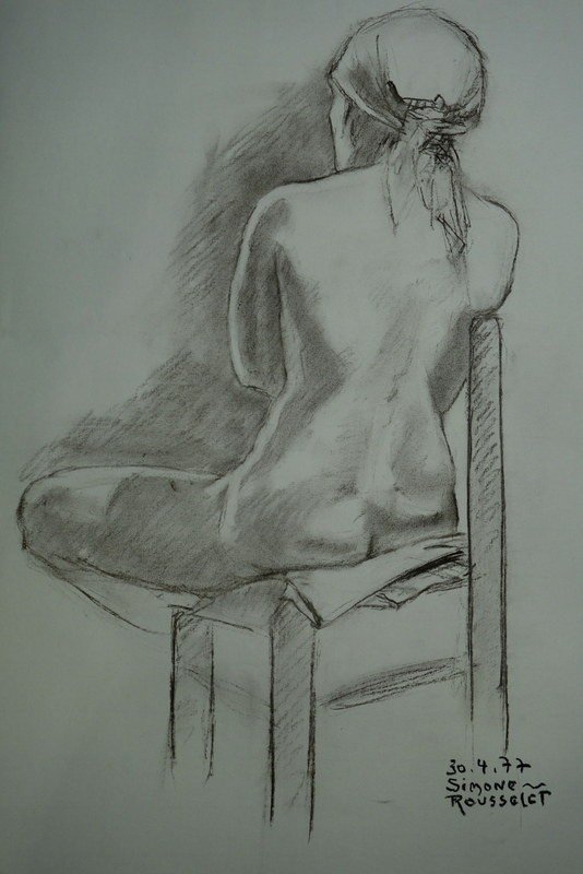 "nude, Assise De Dos" By Simone Rousselet ... 1977