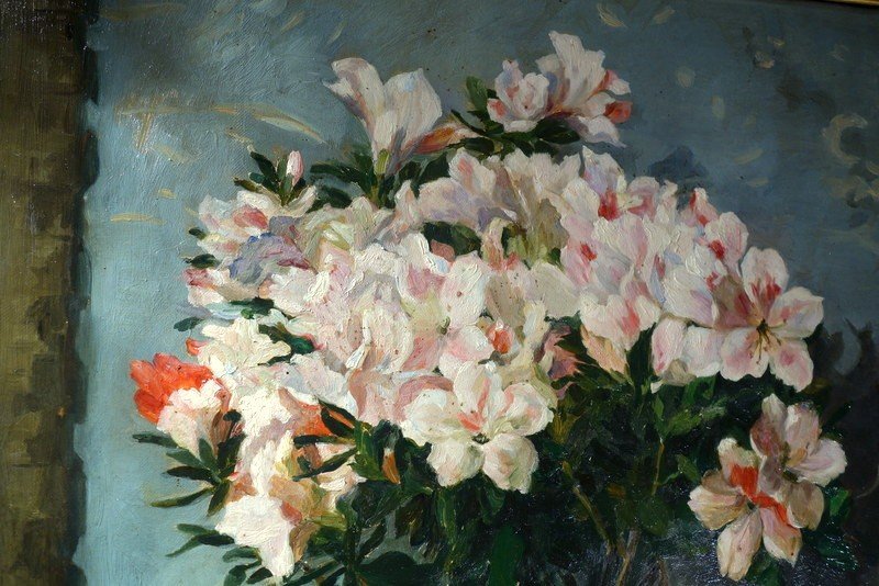 "Rhododendrons, Oeillets, Jonquilles" Marie PERREAU vers 1900-photo-4