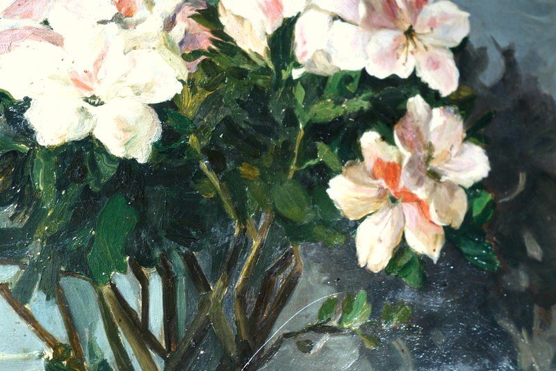 "Rhododendrons, Oeillets, Jonquilles" Marie PERREAU vers 1900-photo-3