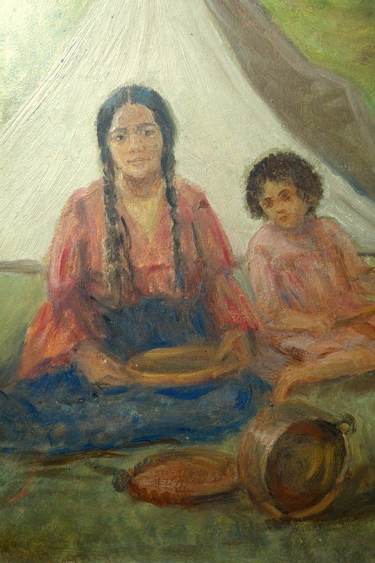 "Indienne et Enfant " Etude non signée vers 1930-photo-2