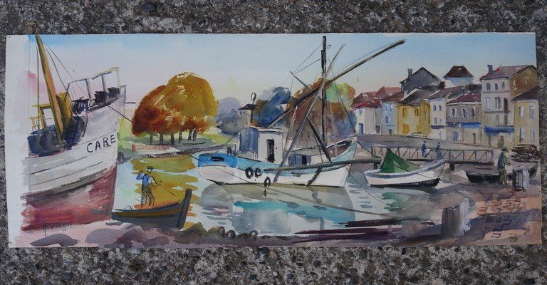 "Port de Charente " par Jean HOURREGUE vers 1960