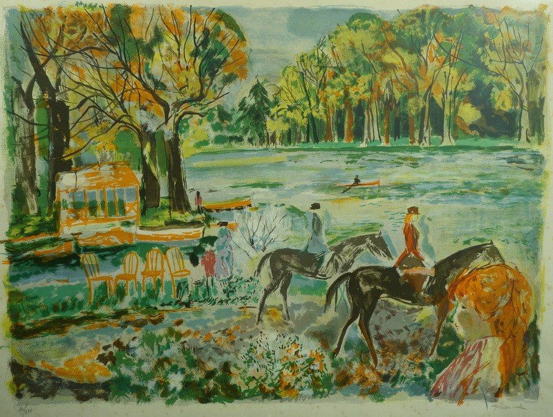 "Cavaliéres au Parc" par GRAU SALA ...Lithographie vers 1960-photo-3