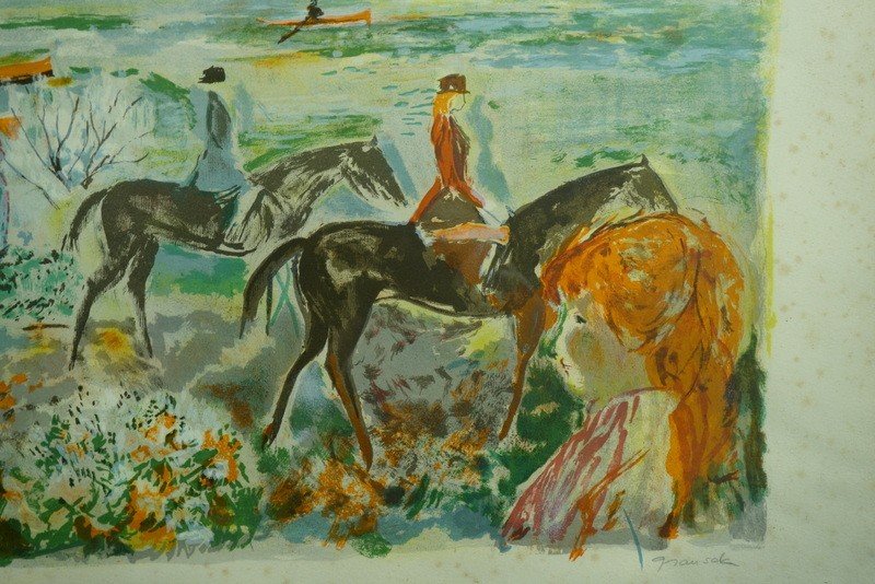 "Cavaliéres au Parc" par GRAU SALA ...Lithographie vers 1960-photo-3