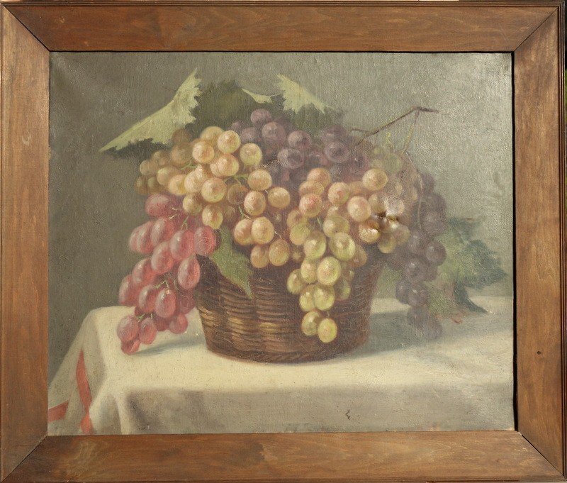 "basket Of Grapes" Canvas Unsigned Around 1900/1920