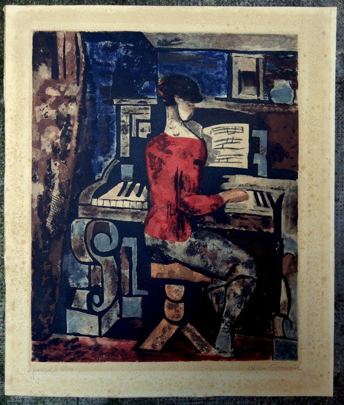 "La PIANISTE " 1928 Aquatinte Couleur par Marcel GROMAIRE 