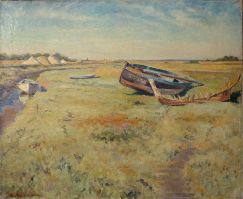 "Vieux Bateaux et Marais Salants"  Alfred ANDRIEUX vers 1930