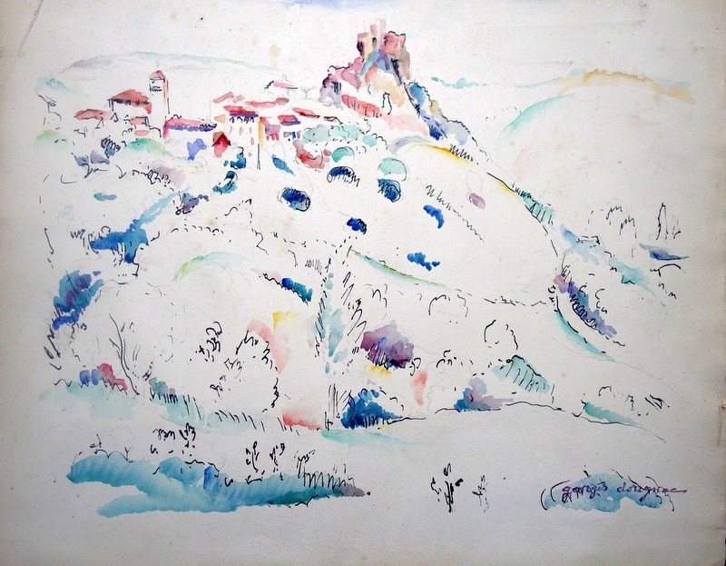 "VILLAGE et CHATEAU" par Georges DORIGNAC vers 1910