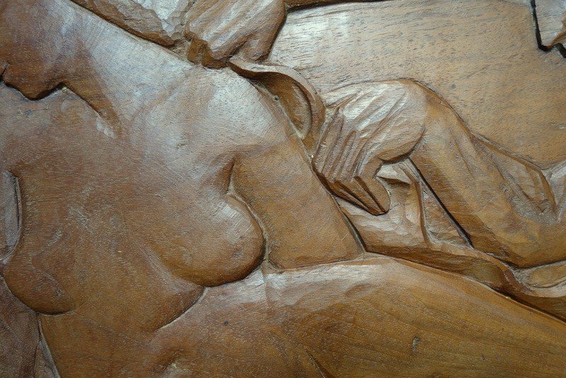 "the Couple" Wooden Sculpture... Bas Relief Art Deco-photo-1