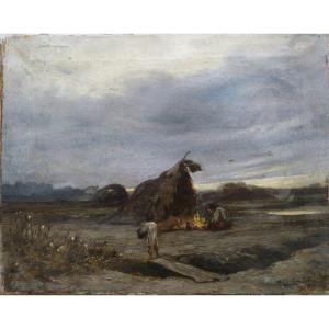 "Le CAMPEMENT" Signé et Daté 1894....Peintre ALLEMAND ( ?)