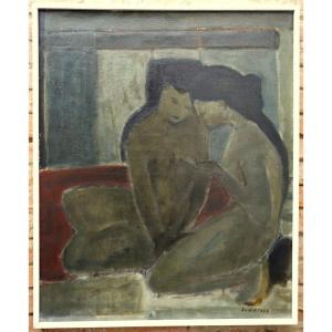 "Les DEUX AMIES NUES" par Daniel SCHINTONE vers 1960/70