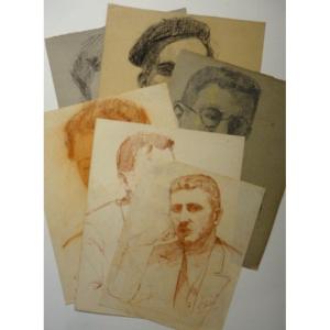 Lot de 6 "PORTRAITS d'HOMME " par Edmond VALES ...1937