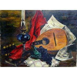 "NATURE MORTE a la MANDOLINE " par ANTOLIN vers 1960/65