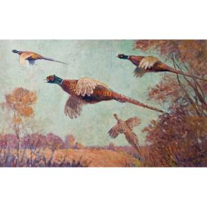 "flight Of Pheasants" By Alfred Andrieux Around 1930/35