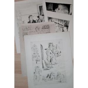 Lot Of 5 “humoristic Engravings” Jo Merry, Gus Bofa Circa 1945/5o