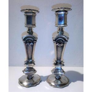 "louis XIV Style Candles" Silver Metal 19th Or 20th Century