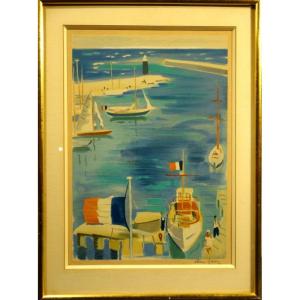 "the Port" Lithograph By Arthur Fages 