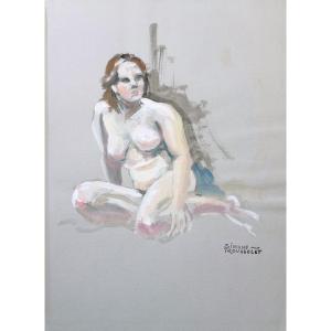 "FEMME NUE ASSISE " par Simone ROUSSELET vers 1970