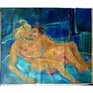 "LES 2 AMIES" Grande Toile de Marlen BELTRAN vers 1990