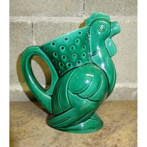 Pitcher "green Rooster" Earthenware Saint Clement