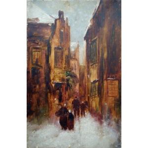 "street In Rouen (?) In Winter"...normandy Around 1900
