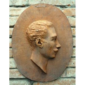 "man" Bas Relief By Cl.cornet, Terracotta Circa 1900