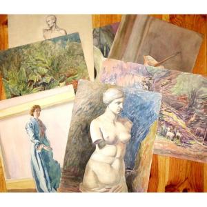LOT de 7 Aquarelles "NATURES MORTES" G.GERAUD 1911