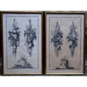 2 GRAVURES " ATTRIBUTS de PECHE" J.C. DELAFOSSE 18éme