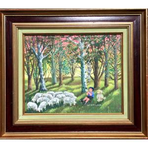 "the Little Shepherd And His Sheep" By Mady De La Giraudiere