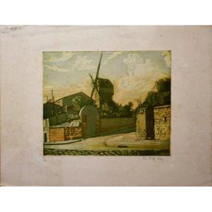 "the Galette Mill" Aquatint By Pmroy Around 1900