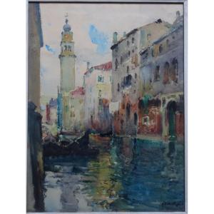 "canal In Venice" Watercolor By Louis Agricol Mountain