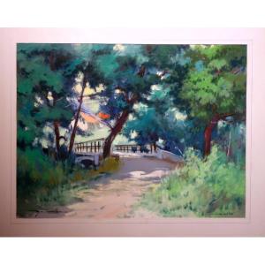 "PONT sur la BAVE" par Gaston BELMON...Saint Céré ..LOT 