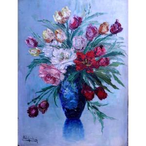 Large "bouquet Of Flowers" By Italo Giordano