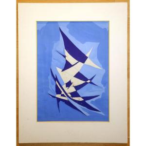 "ABSTRACTION" Gouache d'André SORBETS vers 1950/60