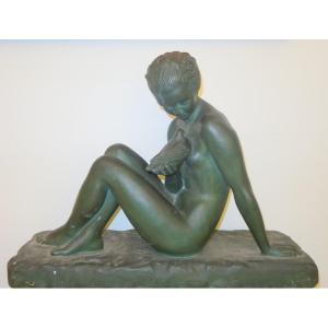 "NUE a la COLOMBE" Terre Cuite de C.ALBERT .. ART DECO