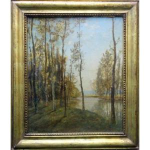 "BORD de la LYS (?)" par César de COCK (Belge ) vers 1890