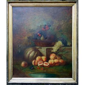 Grande "NATURE MORTE aux FRUITS D'AUTOMNE" Fin 19 éme Siécle