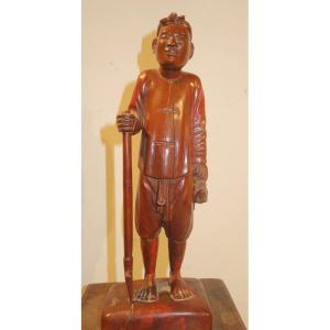 "the Chinese Ratter" Carved Wood...china Circa 1950
