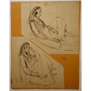 "EGYPTIENNES ASSISES" Encre par H.THOMAS ..Juin 1908